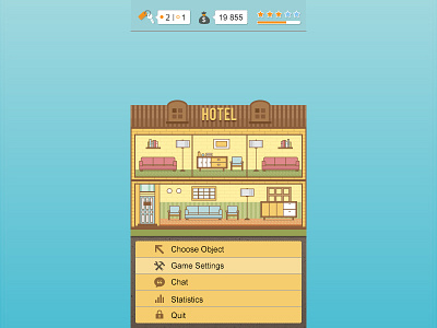 Game interface 2d game game design hotel icons interface mobile pixel art yellow