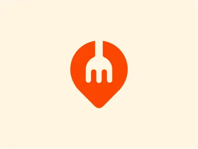 SFM food fork health location logo navigation negative orange pin pointer smart sports