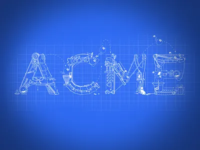 ACME Co. Machine Blueprint acme blueprint cartoon illustration letters machine machinery typography