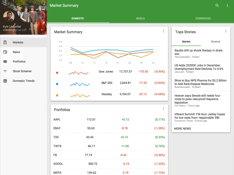 Meaningful Transitions for Material Design animation finance material design polymer stocks ui