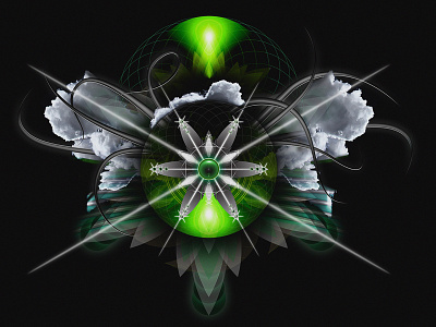 The green light clouds green illustration photoshop. psychedelic tentacles