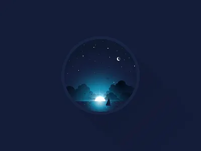 Sailboat art flat icon a day illustration long shadow moon sailboat space stars sunset vector