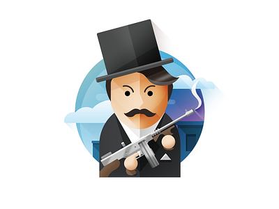 Man with gun design flat gunner mafia man smoke tophat