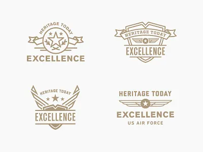 Air Force "Excellence" Badges air force badge banner crest lockup logo military shield star typography vintage wings
