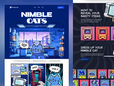 Nimble Cats - NFT marketplace blockchain cats collectibles crypto trading digital art engaging fintech gaming nft nft website p2e playful ui design user experience user interface ux design uxui visuals web ui web3