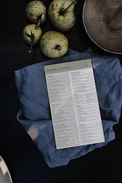 Ember and Thyme Restaurant Menu design graphic design layout mockup print design typography