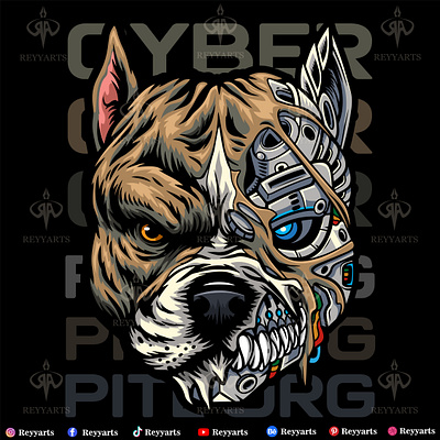 Pit bull cyborg head esport mascot logo design artwork cartoon cyberpunk cyborg design dog esport head illustration logo machine mascot mecha pitbull reyyarts robo robot tshirt vector