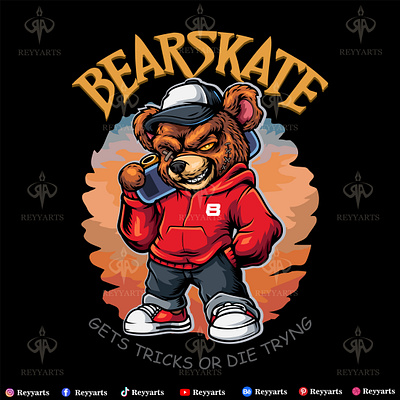 Skater bear esport mascot logo design angry artwork bear branding cartoon design fantasy gangster grizzly head hipster illustration jacket logo mascot shirt skateboard sport vector