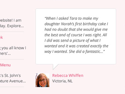 Cake Queen Website Testimonials design development testimonial website