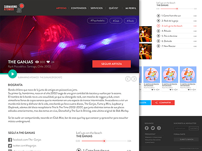 submarinoatomico.com footer hashtag header music navegation player profile ux web web design