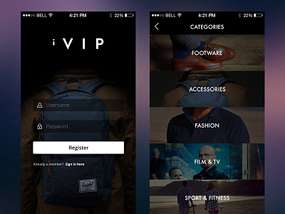 iVIP app app design design interface ios ios8 login register ui ux