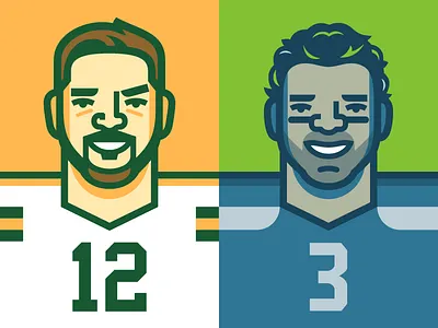 NFC Championship aaron rodgers football green bay packers illustrated people illustration nfl nfl playoffs russell wilson seattle seahawks sports super bowl vector