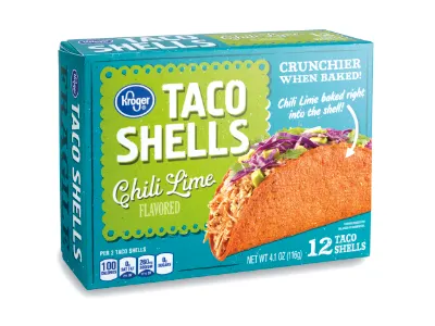 Kroger Flavored Taco Shells box food packaging label design mexican redesign taco turquoise