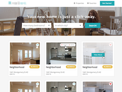 IntelliRent Property Search cards grid header hero hover input listing nav search ui ui design web design