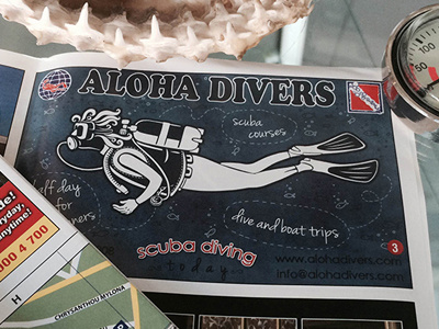 Aloha Divers advertising diving illustration print scuba