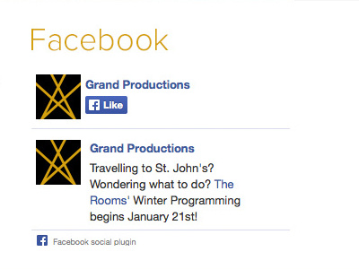 Grand Productions Website Facebook Widget design development facebook feed website