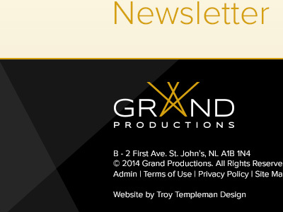 Grand Productions Website Footer design development enews enewsletter footer logo newsletter signup subscribe website