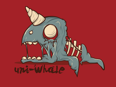 uni-whale character flat illustration unicorn whale zombie