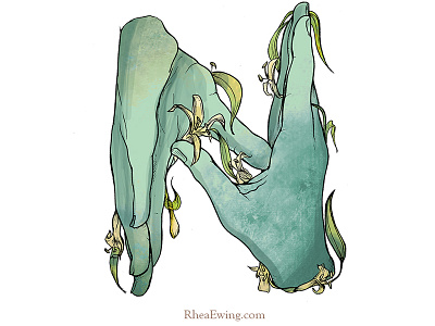 Love Letter: N flowers font hands illustration letter n lettering typography