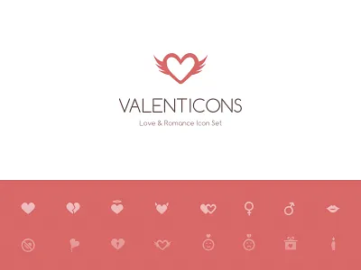 Valenticons Love & Romance Icon Set angel baloon female heart icon kiss love male romance sign sketch valentines
