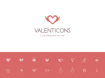 Valenticons Love & Romance Icon Set angel baloon female heart icon kiss love male romance sign sketch valentines