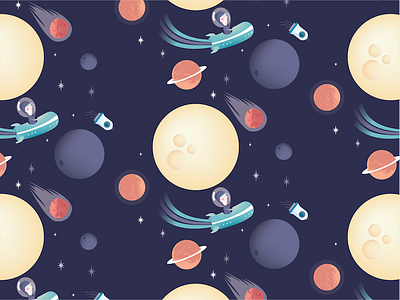 Space Pattern blue man moon orange pattern planets rocket space spaceship stars