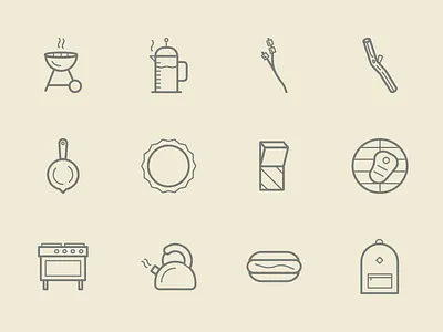 cookicons! backpack butt coffee cooking grill hotdog icon icons kettle linework smore stove
