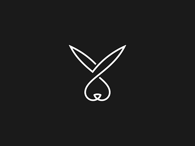 Rabbit animal black ears line logo mark one rabbit symbol white