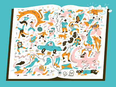 Reading is FUNdamental book color illustration screenprint weird