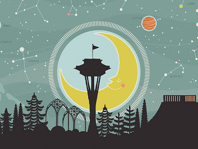 Bumbershoot 2010 illustration night seattle skyline vector