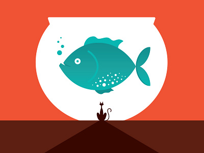 Think Big bowl cat fish illustration