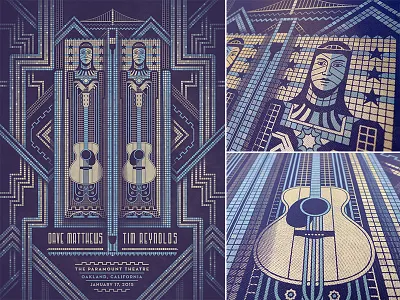 Dave Matthews & Tim Reynolds Oakland Poster art deco bridge dan kuhlken dave matthews dkng guitar nathan goldman oakland