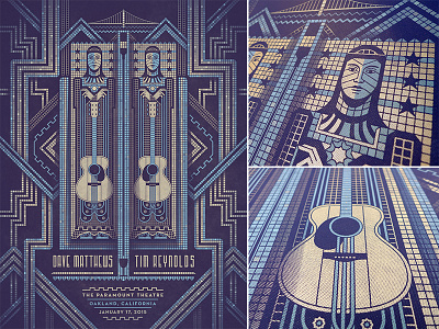 Dave Matthews & Tim Reynolds Oakland Poster art deco bridge dan kuhlken dave matthews dkng guitar nathan goldman oakland