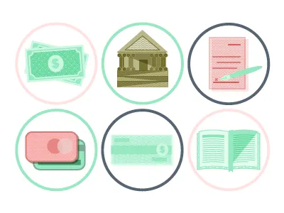 PrimerPeso Icons bank credit card dollars financial grants icons illustration loan money peso puerto rico