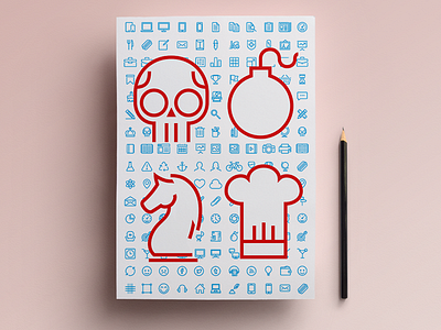 Skull Bomb Knight Chef line icons flyer