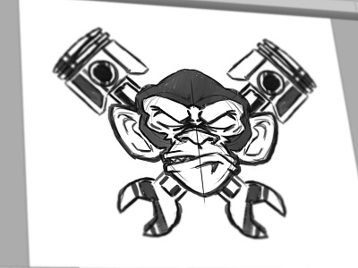 Monkey machine WIP angry black machine mad monkey piston vector white wip