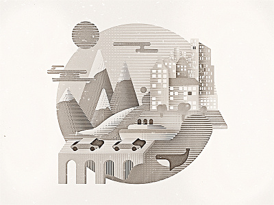 Circle Life 2d city illustration mountains