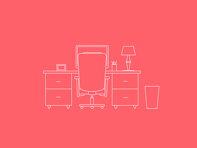 Room One chair computer desk illustration light line mac room