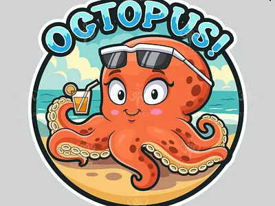 Cute octopus esport mascot logo design artwork beach branding cartoon cute food funny illustration kraken logo marine mascot octopus reyyarts sea summer vector