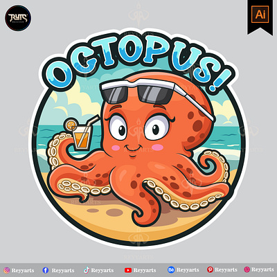 Cute octopus esport mascot logo design artwork beach branding cartoon cute food funny illustration kraken logo marine mascot octopus reyyarts sea summer vector