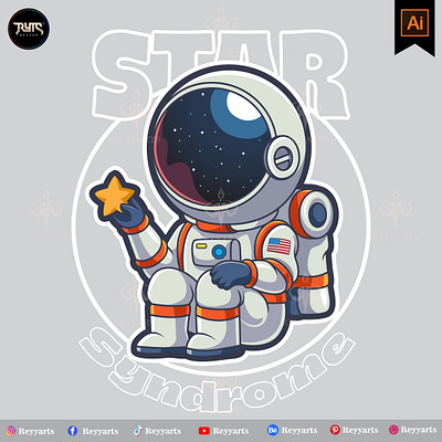 Cute little astronaut cartoon holding a star above the moon adorable artwork astronaut astronomy cartoon cute design funny illustration mascot moon planet project reyyarts space stars tshirt vector