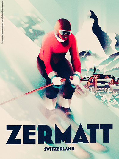 ZERMATT SKI RESORT art deco illustration poster retro poster ski swiss vintage zermatt