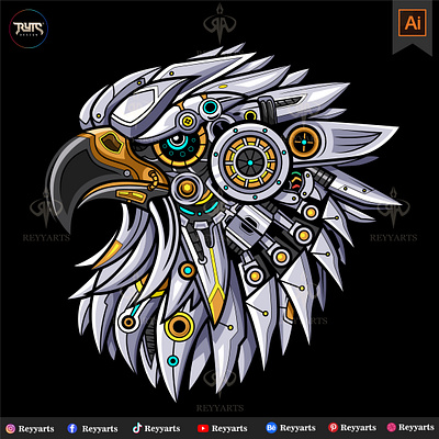 Eagle head robot esport mascot logo design artwork bald bird cyberpunk design eagle falcon gundam head illustration logo machine mascot mecha mechanical print robo robot tshirt vector