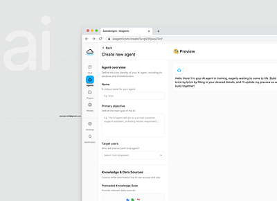 Interactive AI Agent Preview Interface agents ai aiagents dashboard design saas uiux website