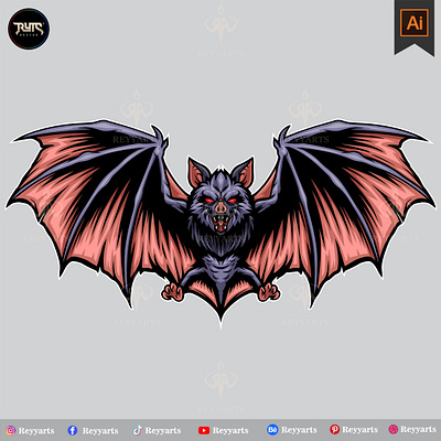 The bat esport mascot logo design artwork bat bats branding cartoon design drawing esport illustration logo mascot print reyyarts tshirt vector