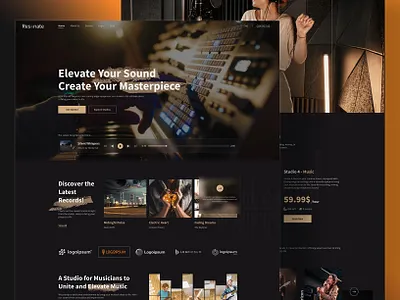 Resonate - Music Record Studio Landing Page black design elementor figma landing page music orange record rental rometheme studio ui ux