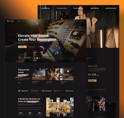 Resonate - Music Record Studio Landing Page black design elementor figma landing page music orange record rental rometheme studio ui ux