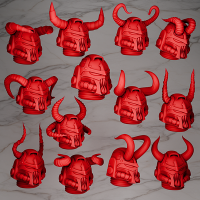 Chaos Space Marines helmets 3d 3d art 3d model 3d printing 3d sculpting blender warhammer