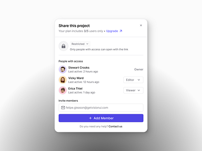 Share Modal Design • VisionUI add member design light mode modal saas saas component share share modal ui ui design uiux uiux design ux design