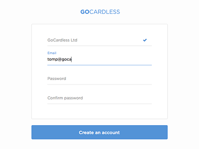 GoCardless Pro Sign-up form form gocardless login material signup ui web app